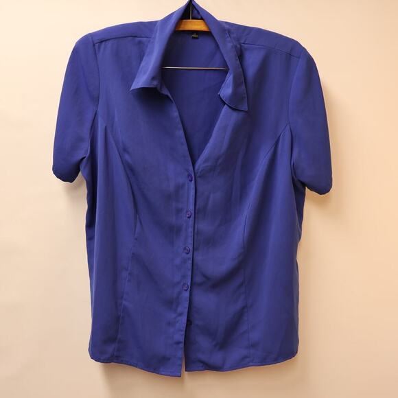 Element Blue Blouse Button Front Size 2XL Short Sleeves Collar Shldr Inserts - Picture 2 of 16